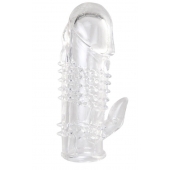 Прозрачная гелевая насадка с шипами и клиторальным отростком - 13 см. - Toyfa Basic - в Уссурийске купить с доставкой