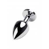 Серебристая коническая анальная пробка с красным кристаллом - 8 см. - ToyFa - купить с доставкой в Уссурийске