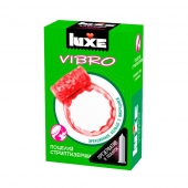 Розовое эрекционное виброкольцо Luxe VIBRO  Поцелуй стриптизёрши  + презерватив - Luxe - в Уссурийске купить с доставкой