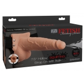 Телесный полый страпон с имитацией эякуляции 7.5  Hollow Squirting Strap-On with Balls Flesh - 21,6 см. - Pipedream - купить с доставкой в Уссурийске