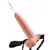 Телесный полый страпон с имитацией эякуляции 7.5  Hollow Squirting Strap-On with Balls Flesh - 21,6 см. - Pipedream - купить с доставкой в Уссурийске