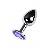 Серебристая конусовидная анальная пробка с фиолетовым кристаллом - 7 см. - ToyFa - купить с доставкой в Уссурийске