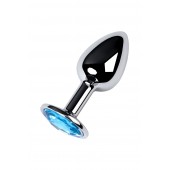 Серебристая конусовидная анальная пробка с голубым кристаллом - 7 см. - ToyFa - купить с доставкой в Уссурийске