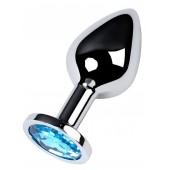 Серебристая конусовидная анальная пробка с голубым кристаллом - 8 см. - ToyFa - купить с доставкой в Уссурийске