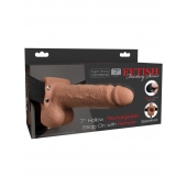 Кофейный перезаряжаемый вибрострапон 7  Hollow Rechargeable Strap-on with Balls - 20,3 см. - Pipedream - купить с доставкой в Уссурийске