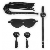 Эротический набор в черном цвете: маска, кляп, пэстисы, плётка - Notabu - купить с доставкой в Уссурийске