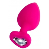 Розовая анальная втулка Diamond Heart с прозрачным кристаллом - 9,5 см. - ToyFa - купить с доставкой в Уссурийске