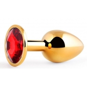 Золотистая анальная пробка с красным стразом - 7,2 см. - Anal Jewelry Plug - купить с доставкой в Уссурийске