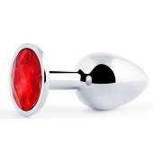 Серебристая анальная пробка с красным стразом - 7,2 см. - Anal Jewelry Plug - купить с доставкой в Уссурийске