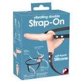 Телесный двойной вибрострапон с вибрацией Vibrating Double Strap-On - 15 см. - Orion - купить с доставкой в Уссурийске