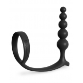 Черная анальная цепочка с эрекционным кольцом Ass-gasm Cockring Anal Beads - Pipedream - в Уссурийске купить с доставкой