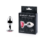 Серебристая анальная пробка с малиновым кристаллом-сердечком - 7 см. - Anal Jewelry Plug - купить с доставкой в Уссурийске