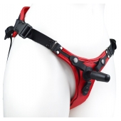 Красно-черный женский пояс с 2 способами крепления насадок и вагинальной пробкой - LOVETOY (А-Полимер) - купить с доставкой в Уссурийске