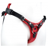 Красно-черный женский пояс с 2 способами крепления насадок и вагинальной пробкой - LOVETOY (А-Полимер) - купить с доставкой в Уссурийске