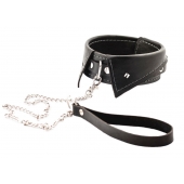 Черный ошейник-воротничок с металлическим поводком - Crazy Handmade - купить с доставкой в Уссурийске
