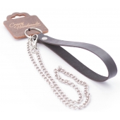 Серебристый металлический поводок с кожаной черной ручкой - 80 см. - Crazy Handmade - купить с доставкой в Уссурийске