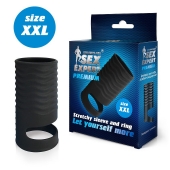 Черная открытая насадка на пенис с кольцом для мошонки XXL-size - 9,4 см. - Sex Expert - в Уссурийске купить с доставкой