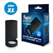 Черная открытая насадка на пенис с кольцом для мошонки XL-size - 8,9 см. - Sex Expert - в Уссурийске купить с доставкой