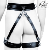 Черный кожаный пояс с гартерами - L-XL - Notabu - купить с доставкой в Уссурийске