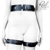 Черный кожаный пояс с гартерами - L-XL - Notabu - купить с доставкой в Уссурийске