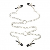 Серебристые зажимы для сосков и половых губ на тонкой цепочке - Notabu - купить с доставкой в Уссурийске