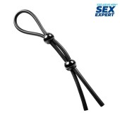 Черное силиконовое лассо с двумя шариками для утяжки - Sex Expert - в Уссурийске купить с доставкой