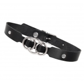 Черный кожаный ошейник со связанными кольцами - Pecado - купить с доставкой в Уссурийске