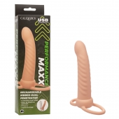 Телесная насадка для двойного проникновения Rechargeable Ribbed Dual Penetrator с вибрацией - California Exotic Novelties - купить с доставкой в Уссурийске