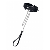 Черный кожаный ошейник-воротник с поводком - Pecado - купить с доставкой в Уссурийске