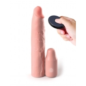 Телесная вибронасадка на член 3  Vibrating Mega X-tension with Remote - 22,9 см. - Pipedream - в Уссурийске купить с доставкой