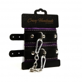 Черно-фиолетовые скругленные наручники с мягкой подкладкой - Crazy Handmade - купить с доставкой в Уссурийске