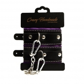Черно-фиолетовые скругленные наручники с мягкой подкладкой - Crazy Handmade - купить с доставкой в Уссурийске
