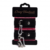 Черно-розовые скругленные наручники с мягкой подкладкой - Crazy Handmade - купить с доставкой в Уссурийске