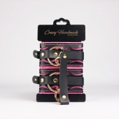 Черные кожаные оковы с розовой строчкой - Crazy Handmade - купить с доставкой в Уссурийске