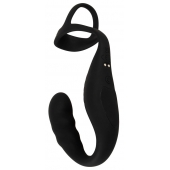 Черное эрекционное кольцо со стимуляцией промежности и анальной пробкой Cock Ring with RC Prostate Plug - Orion - в Уссурийске купить с доставкой