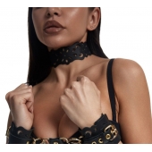 Черный ажурный чокер с золотистой фурнитурой - Crazy Handmade - купить с доставкой в Уссурийске