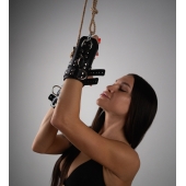 Черные высокие кожаные наручники для подвешивания - Crazy Handmade - купить с доставкой в Уссурийске