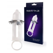 Эластичная насадка на пенис с подхватом мошонки и стимулирующими «ресничками» - Sextaz - в Уссурийске купить с доставкой