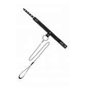 Черный узкий однослойный ошейник с серебристым поводком-цепочкой - Pecado - купить с доставкой в Уссурийске