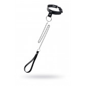 Черный узкий однослойный ошейник с серебристым поводком-цепочкой - Pecado - купить с доставкой в Уссурийске