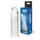 Прозрачная закрытая насадка на пенис с ребрышками - 16 см. - Sex Expert - в Уссурийске купить с доставкой