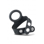 Черное эрекционное кольцо с подхватом мошонки на кнопках VS6 - Blush Novelties - в Уссурийске купить с доставкой