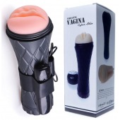 Телесный мастурбатор-вагина в черной колбе с вибрацией - Boys of Toys - в Уссурийске купить с доставкой