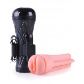 Телесный мастурбатор-вагина в черной колбе с вибрацией - Boys of Toys - в Уссурийске купить с доставкой