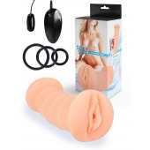 Телесный двусторонний мастурбатор с вибропулей и эрекционными кольцами в комплекте - Sexy Girl - в Уссурийске купить с доставкой