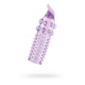 Гелевая фиолетовая насадка с шариками, шипами и усиком - 11 см. - Toyfa Basic - в Уссурийске купить с доставкой