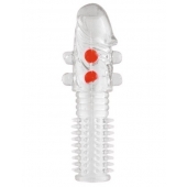 Гелевая прозрачная насадка с шариками и шипами - 14 см. - Toyfa Basic - в Уссурийске купить с доставкой