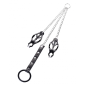 Черно-серебристые зажимы для сосков с кольцом для пениса TOYFA Metal - ToyFa - купить с доставкой в Уссурийске