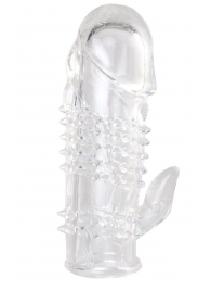 Прозрачная гелевая насадка с шипами и клиторальным отростком - 13 см. - Toyfa Basic - в Уссурийске купить с доставкой