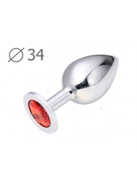 Коническая серебристая анальная втулка с красным кристаллом - 8,2 см. - Anal Jewelry Plug - купить с доставкой в Уссурийске